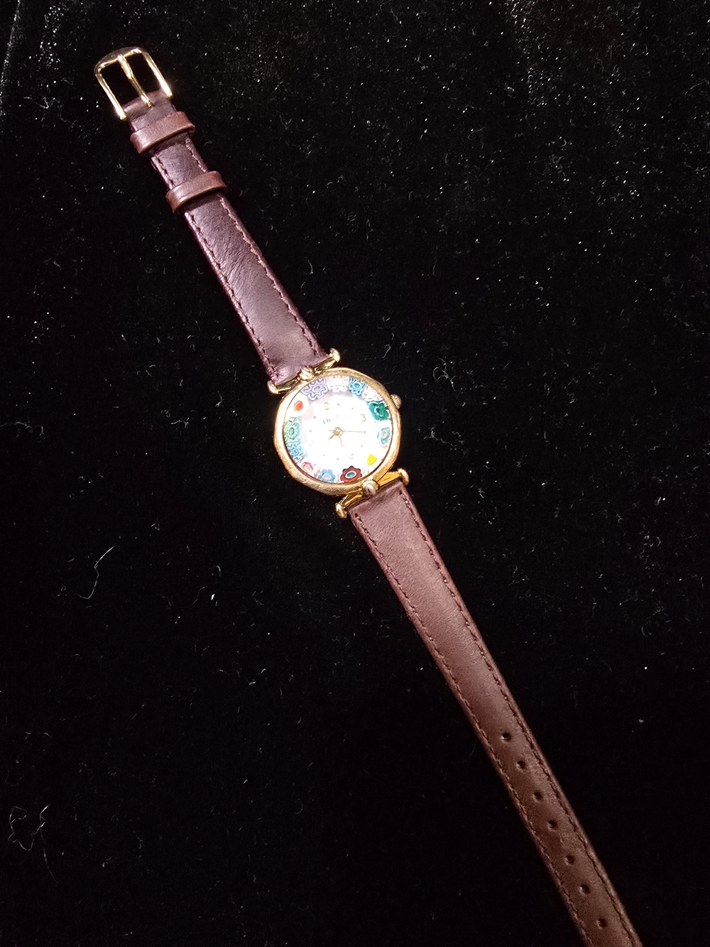Vintage Orvis Floral Millefiori Dial Gold-Tone Quartz Watch - Picture 5 of 5